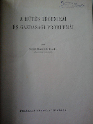 Schimanek Emil - A h�t�s technikai �s gazdas�gi probl�m�i