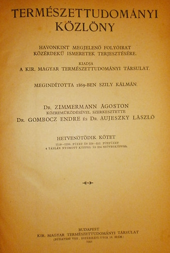 Zimmermann-Gombocz-Aujeszky /szerk./ - Term�szettudom�nyi k�zl�ny 1943.