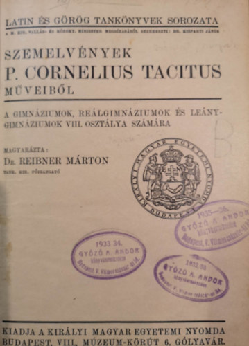 Reibner Mrton - Szemelvnyek P.Cornelius Tacitus mveibl
