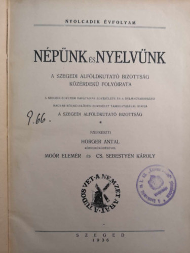 Horger Antal  (szerk.) - Npnk s nyelvnk - VIII. vfolyam (1936) teljes