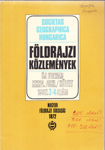 Pcsi Mrton  (fszerk.) - Fldrajzi kzlemnyek 1987/3-4.