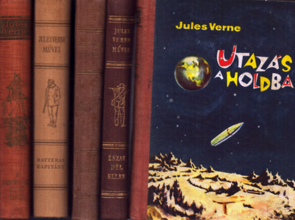 Jules Verne - 5 db Jules Verne k�tet: Utaz�s a Holdba - Nemo kapit�ny - �szak D�l ellen - Hatteras kapit�ny - A l�ngban �ll� szigettenger