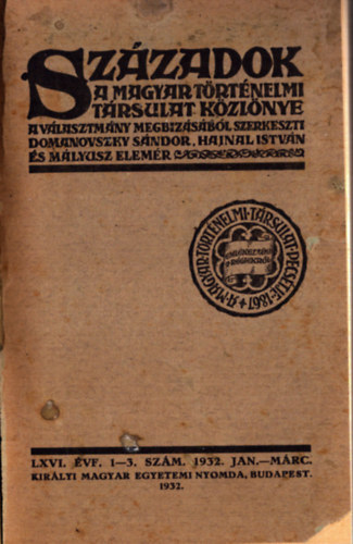 Sz�zadok LXVI. �vfolyam, 1932