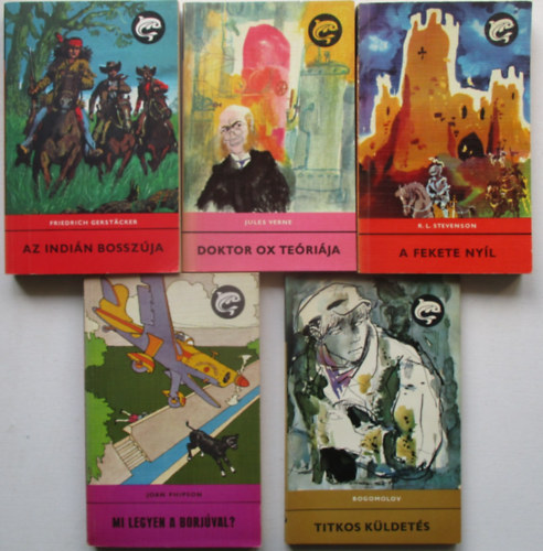 5 db delfin k�nyv (Doktor Ox te�ri�ja, Az indi�n bossz�ja, Titkos k�ldet�s, Mi legyen a borj�val, A fekete ny�l)