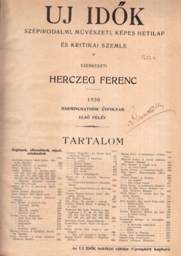 Herczeg Ferenc  (szerk.) - Uj id�k 1930 I.-II. k�tet (teljes �vf.)