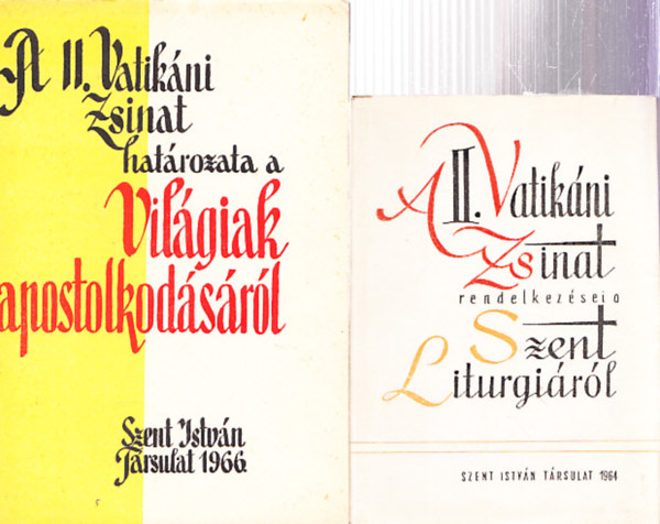 12 db. ktet A II. Vatikni Zsinattal kapcsolatban: A II. Vatikni Zsinat rendelkezsei a Szent Liturgirl + A II. Vatikni Zsinat hatrozata a Vilgiak apostolkodsrl + Nyilatkozat az Egyhz viszonyrl a nem-keresztny vallsokh