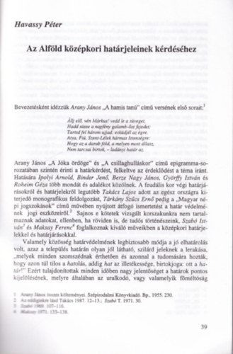 Havassy P�ter - Az Alf�ld k�z�pkori  hat�rjeleinek k�rd�s�hez - K�l�nlenyomat