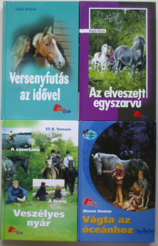 4 db Pony Club könyv (Az elveszett egyszarvú, Versenyfutás az idővel, Vágra az óceánhoz, Veszélyes nyár)