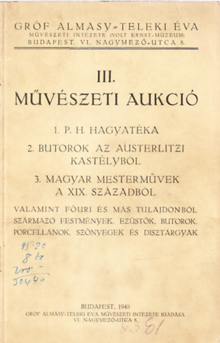 III. Mvszeti Aukci 1940.