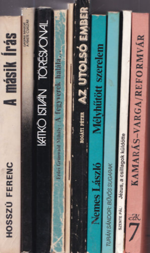 G�sp�r Margit, Katk� Istv�n, Erdei Gr�nwald Mih�ly, L�z�r Gyula, Bog�ti P�ter, Nemes L�szl�, Tur�n S�ndor, Szente P�l, Kamar�s Istv�n-Varga Csaba Hossz� Ferenc - 10 db. sci-fi (magyar szerz�k, 1980-as �vek): A m�sik �r�s + A fekete cs�sz�r + T�r�svonal + A fegyverek hal�la + A tiltott vulk�n + Az utols� ember + M�lyh�t�tt szerelem + B�v�s sugarak + J�zus, a csillagok k�ld�tte + Reformv�r