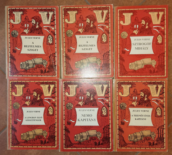 Jules Verne - 6 k�tet, 5 reg�ny Jules Vernne-t�l: A tizen�t �ves kapit�ny, A l�ngban �ll� szigettenger, Nemo kapit�ny, A rejtelmes sziget 1-2.
