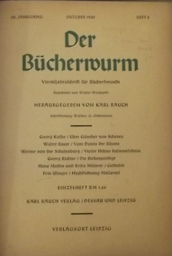 Der B�cherwurm : Vierteljahschrift f�r B�cherfreunde