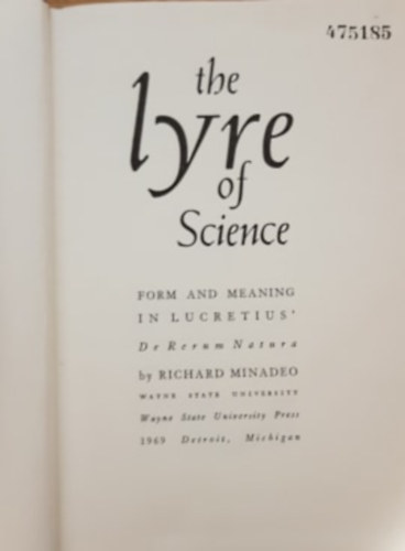 Richard Minadeo - Lyre of Science Form & Meaning in Lucret