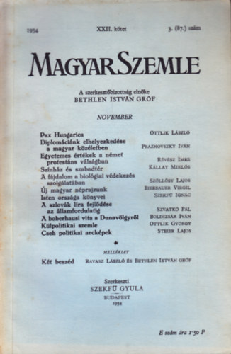 Bethlen István gróf - Magyar Szemle 1934. november XXII. kötet 3. (87.) szám