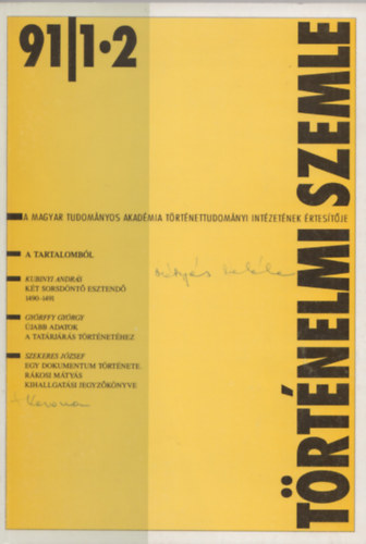 P�t� J�nos Szak�ly Ferenc  (F�szerk.) - T�rt�nelmi Szemle XXXIII. �vfolyam, 1991. 1-2. sz�m