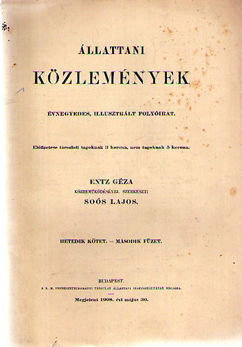Entz Gza  (szerk.); Sos Lajos (szerk.) - llattani kzlemnyek VII. ktet 2. fzet