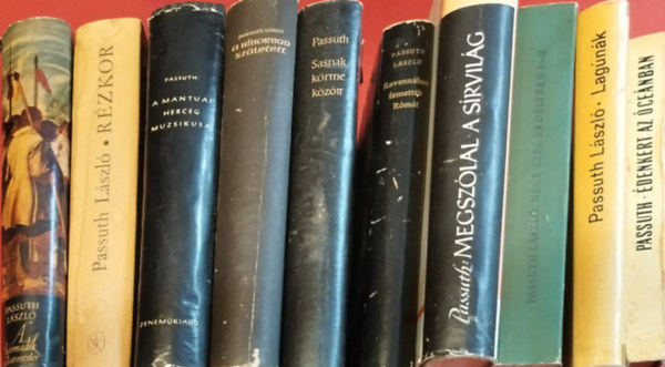 Passuth L�szl� - 10 db Passuth L�szl� k�nyv(�denkert az �ce�nban,Lag�n�k,N�gy sz�l Erd�lyben,Megsz�lal a s�rvil�g,Ravenn�ban temett�k R�m�t,Sasnak k�rme k�z�tt,A b�borban sz�letett,A mantui herceg muzsikusa,R�zkor,A harmadik udvarmester)