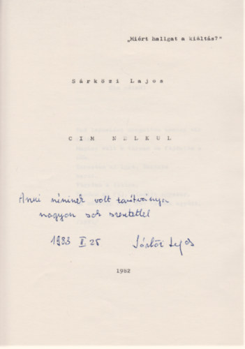 Sárközi Lajos - Cím nélkül (Dedikált)