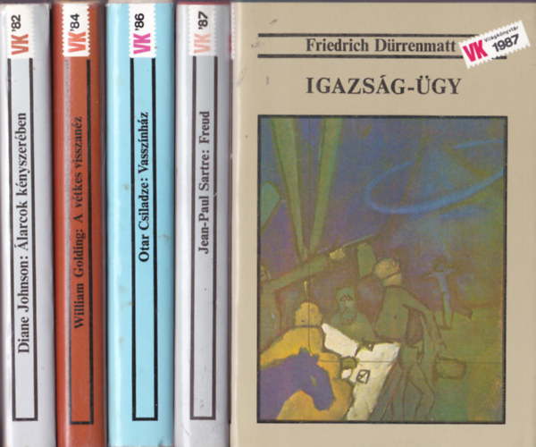 Világkönyvtár könyvcsomag : 5db: Friedrich Dürrenmatt:Igazság-ügy + Jean Paul Sartre :Freud + Otar Csiladze: Vasszínház + William Golding: A vétkes visszanéz + Diane Johnson:Álarcok kényszerében