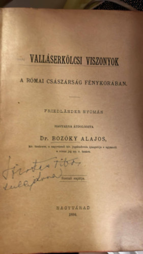 Valláserkölcsi viszonyok a római császárság fénykorában. Ludwig Friedlaender művei nyomán átd.