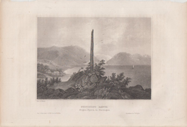 Frithiofs Bauta (BAUTA szikla, Sogne fjord, Norvgia, Eurpa) (16x23,5 cm mret eredeti aclmetszet, 1856-bl)