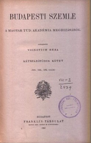 Voinovich Gza (szerk) - Budapesti Szemle 1927. (teljes vfolyam, 205. ktet, 593-595. szm)