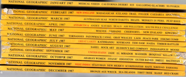 National Geographic: 1987. Vol. 171, No. 1,2,3,4,5,6, Vol. 172, No. 1,2,3,4,5,6, teljes vfolyam.