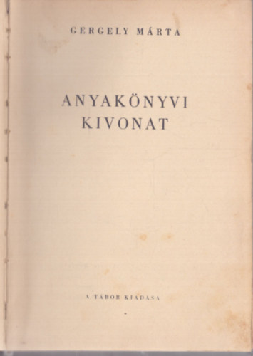 Gergely Mrta - Anyaknyvi kivonat