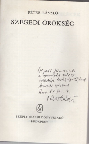 Pter Lszl - Szegedi rksg - Dediklt