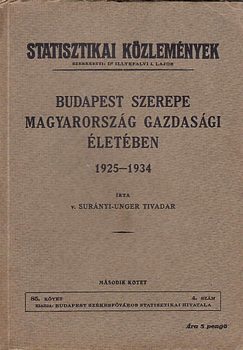 Surnyi-Unger Tivadar - Budapest szerepe Magyarorszg gazdasgi letben II. 1925-1934 (Statisztikai Kzlemnyek)