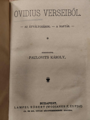 Ovidius - Ovidius verseib�l (Az �tv�ltoz�sok - A napt�r)