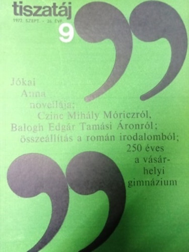Tiszat�j - Irodalmi �s kult�r�lis foly�irat 1972/9