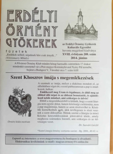 Erdlyi rmny Gykerek fzetek (XVIII.vfolyam 208.szm 2014. jnius