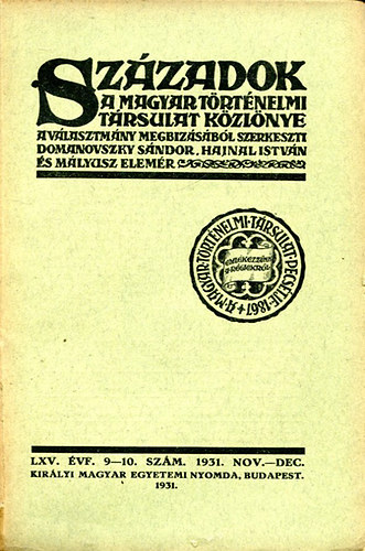 Szzadok (A Magyar Trtnelmi Trsulat Kzlnye) 1931 Nov-Dec