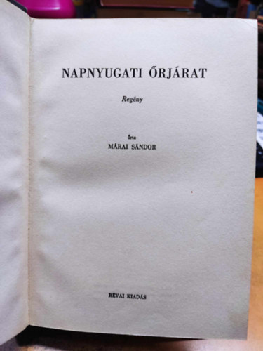 M�rai S�ndor - Napnyugati �rj�rat - v�szonk�t�s
