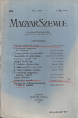 Magyar Szemle 1934. v XXII. ktet 1.(85.) szm