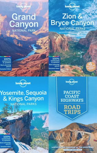 Andrew Bender, Beth Kohn, Alison Bing, Celeste Brash, Sara Benson, Greg Benchwick, Mccarthy, Carolyn, Christopher Pitts, Bridget Gleeson, Jennifer Rasin Denniston - 4 db Lonely Planet angol nyelvű útikönyv amerikai nemzeti parkokról: Grand Canyon National Park + Zion and Bryce Canyon National Parks + Yosemite, Sequoia & Kings Canyon National Parks + Pacific Coast Highways Road Trips