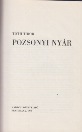 Tth Tibor - Pozsonyi nyr