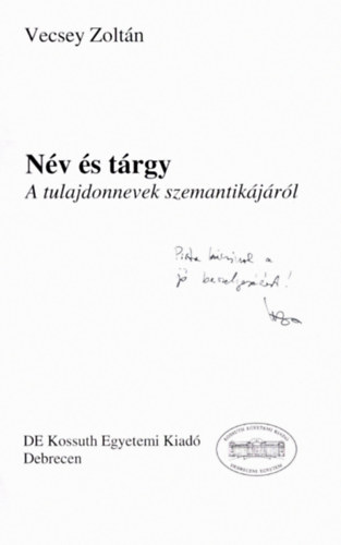 Vecsey Zolt�n - N�v �s t�rgy - A tulajdonnevek szemantik�j�r�l