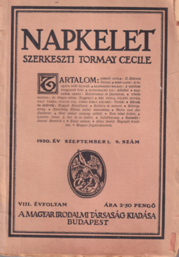 Tormay Cecile  (szerk.) - Napkelet 1930 szeptember 1. VIII. vf. 9. szm,