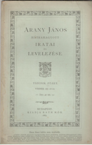 Arany János - Arany János hátrahagyott iratai és levelezése 10. füzet - Versek