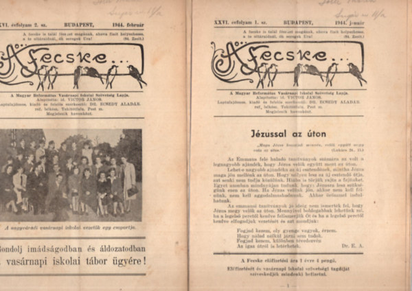 6 db A fecske1944. évf. (január, február, március, április, május, július számok)
