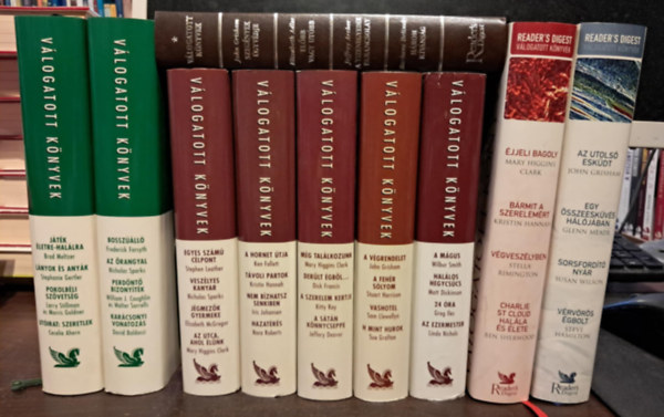 John Grisham, Nora Roberts, Ken Follett, Nicolas Sparks, Elizabeth Adler, Cecelia Ahern Wilbur Smith - 10 db-os KÖNYVMENTŐ AJÁNLAT, Reader's Digest válogatott könyv: A mágus /Halálos hegycsúcs /24 óra/ Az ezermester+A végrendelet/ A fehér sólyom /Vashotel /H mint hurok+ Még találkozunk /Derült égből /A szerelemkertje /A sátán könny