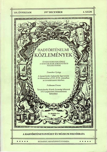 Hadtörténelmi közlemények 110.évfolyam 1997.december 4.szám