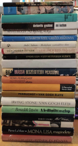 Gauguin, Derkovits Gyuln, Lengyel Gza, Henri Perruchot, Benedek Istvn, Irving Stone, Donald Braider - 20 db mvszet, festszet: Noa Noa; Titkok birodalma; g s fld kztt; Mi ketten; Az ifjsg ktja; Greco asszonya; Modigliani szenvedlyes lete; Levelek a szlfldre; A szp mestersgek kezdete; Fljegyzsek; Beszlgetsek