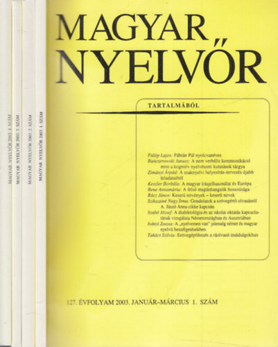 Keszler Borbála - Magyar Nyelvőr (2003. teljes évfolyam, 4 kötetben, lapszámonként)