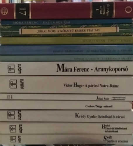 Thomas Mann, B. Hrabal, M�ra Ferenc, Csingiz Ajtmatov - 12 db-os K�NYVMENT� AJ�NLAT, k�telez�k: T�nc�r�k id�sebbeknek �s halad�knak+ Szindb�d �s t�rsai+ N�gy sz�nm�/Csehov/+ A p�rizsi Notre-Dame+ Aranykopors�+ A versenyl� hal�la+ Az �reg hal�sz �s a tenger+ Beszterce ostroma
