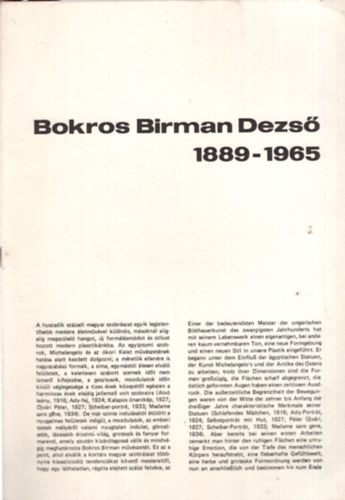 K. Kovalovszky Márta - Bokros Birman Dezső 1889-1965 Székesfehérvár István király Múzeum 1978. szeptember 12-október 2.