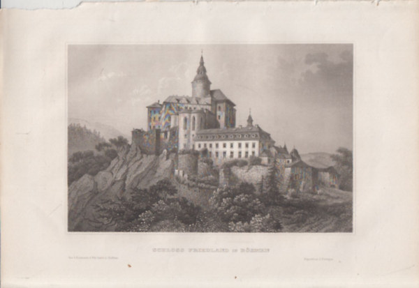 Schloss Friedland in B�hmen (Friedland kast�ly, Csehorsz�g, Eur�pa) (16x23,5 cm m�ret� eredeti ac�lmetszet, 1856-b�l)