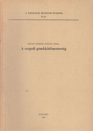 Blint Sndor, Juhsz Antal Szolnoky Lajos  (szerk.) - A szegedi gombktmestersg (A Nprajzi Mzeum Fzetei 34. - klnlenyomat) dediklt